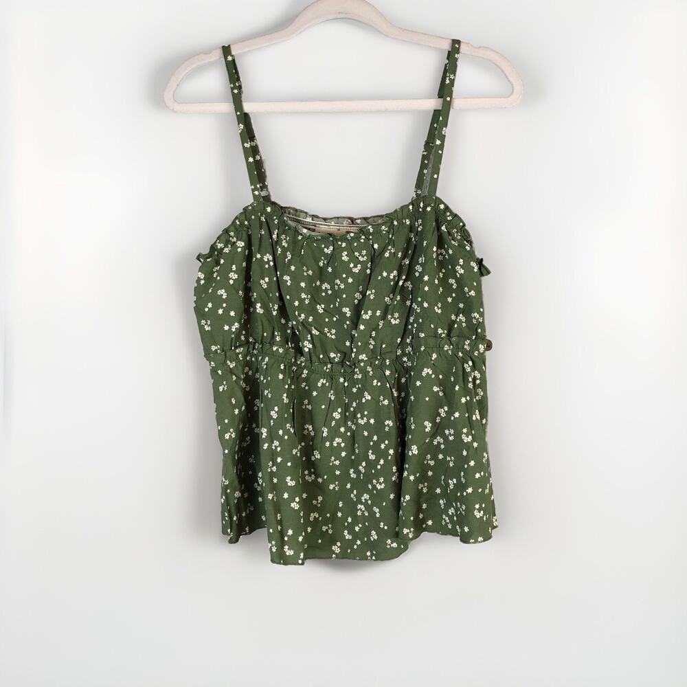 No Boundaries Large Woven Top Faded Spruce Combo Green Floral Boho Hippie Shirt‎